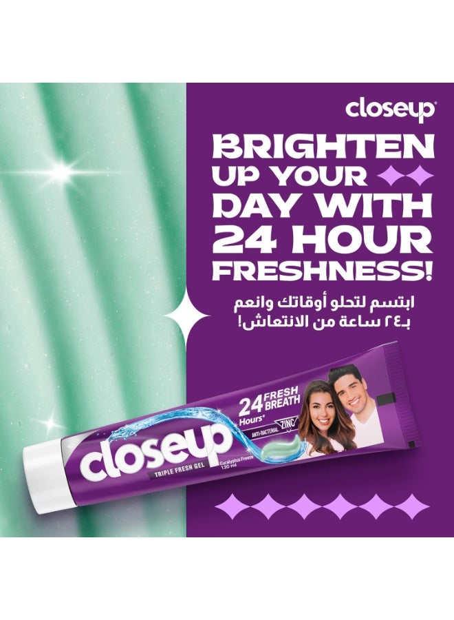 Closeup Triple Fresh Gel Toothpaste, Eucalyptus Freeze, for 24HR fresh breath, 120ml - Image 3